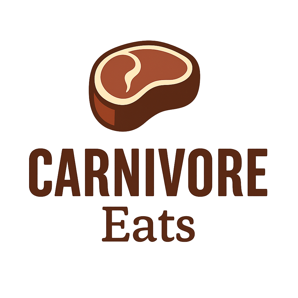 Image of steak and text overlay Carnivore Eats
